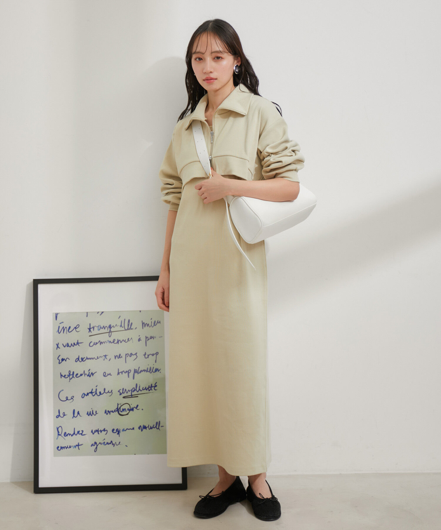 VIS「【洗える】ショートジップカーディガン/リブカットソーワンピース【SET】」|ワンピース|