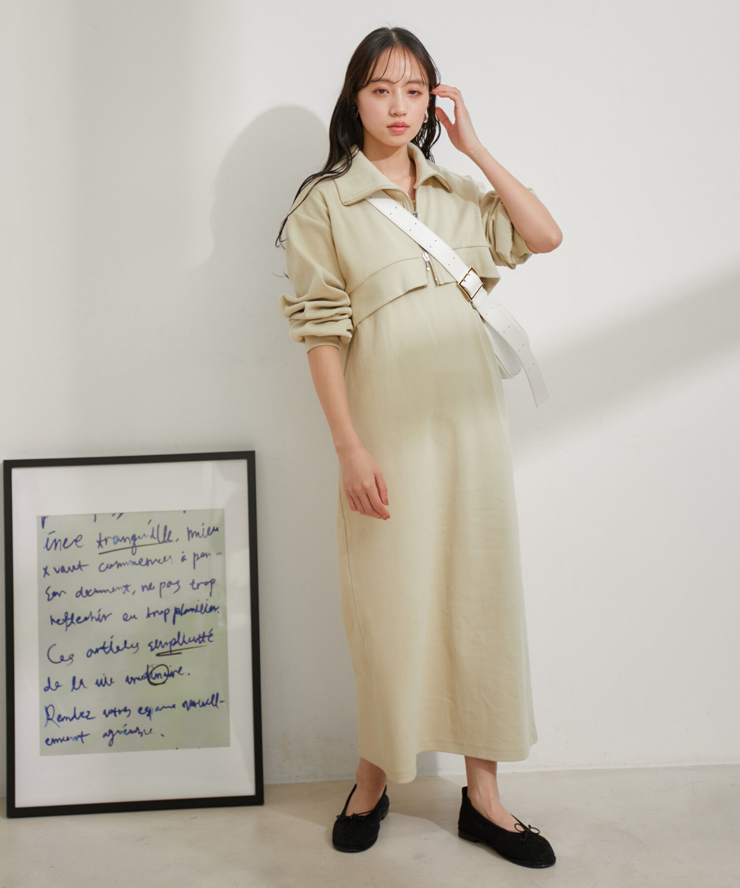 VIS「【洗える】ショートジップカーディガン/リブカットソーワンピース【SET】」|ワンピース|