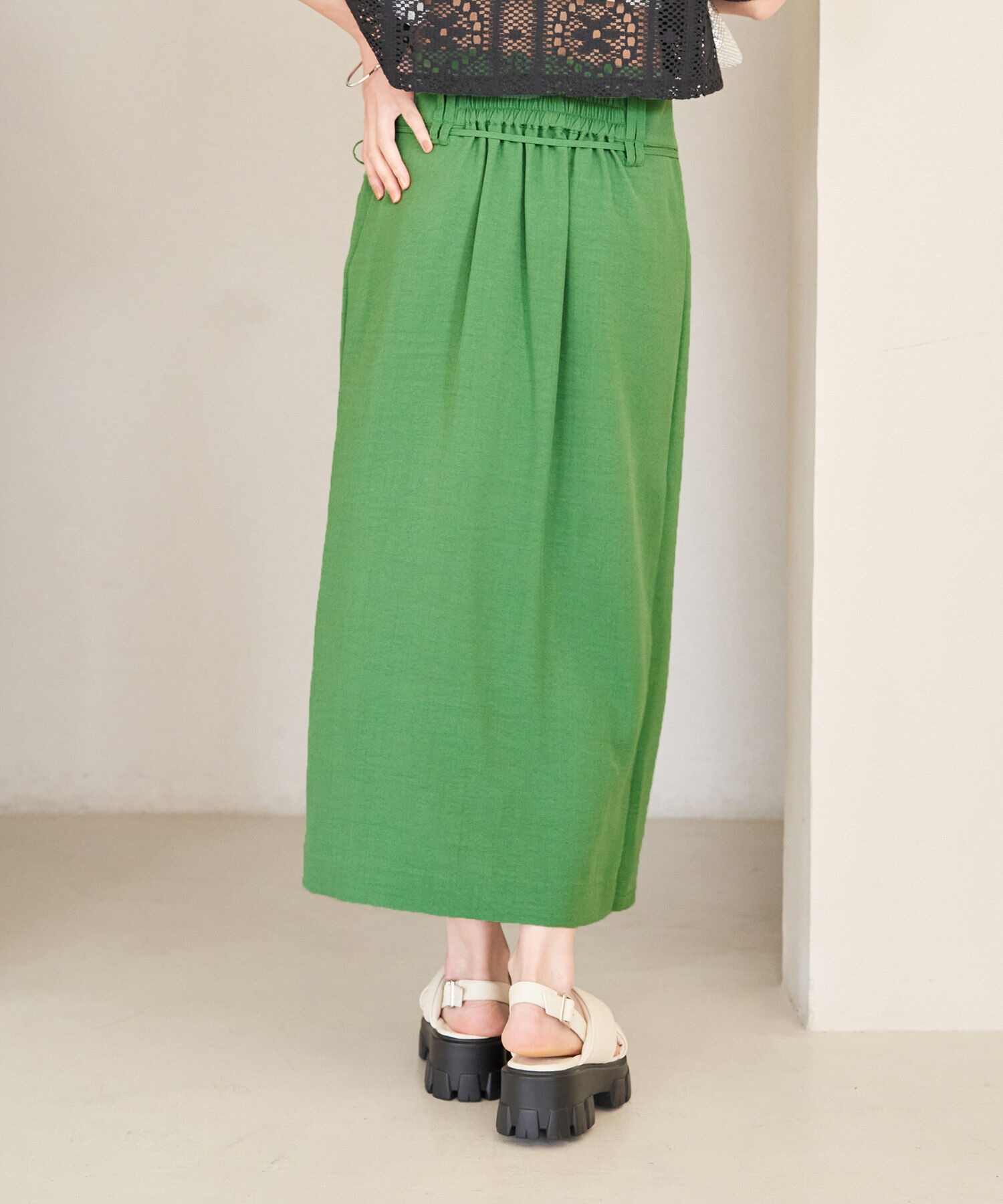 VIS「【接触冷感・洗える】美easyリネンライクベルト付き Iラインスカート」|スカート|