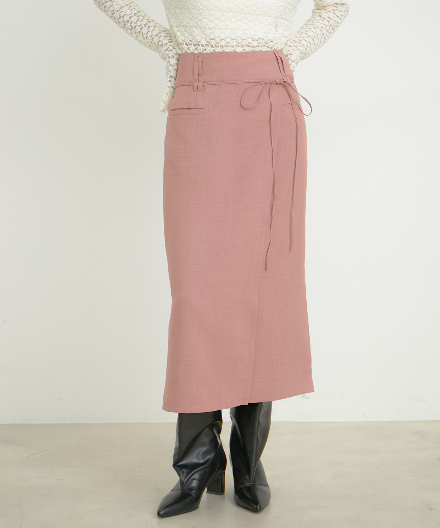 VIS「【接触冷感・洗える】美easyリネンライクベルト付き Iラインスカート」|スカート|ピンク系(65)