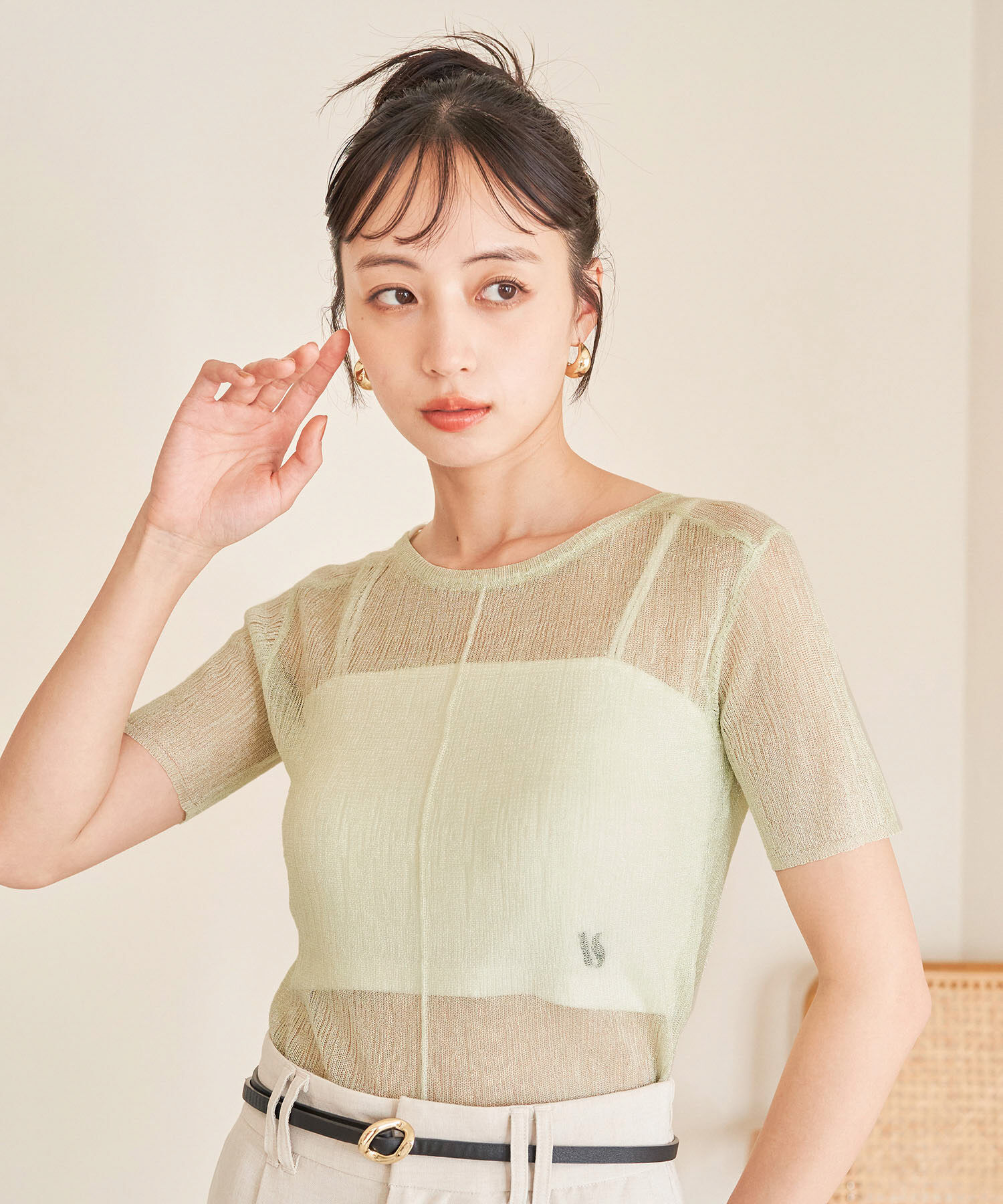 VIS「【洗える】裾スリットシアーニットプルオーバー」|ニット・セーター|