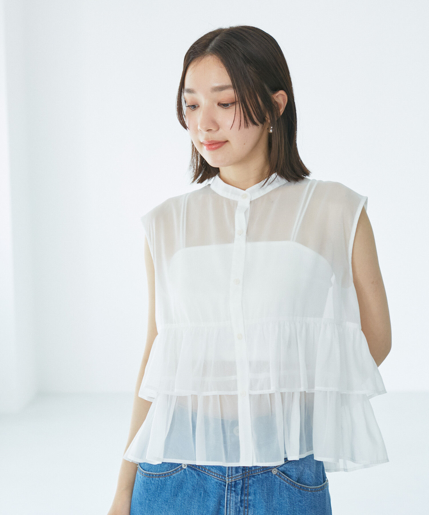 VIS「【洗える】シアーフリルブラウス」|シャツ・ブラウス|