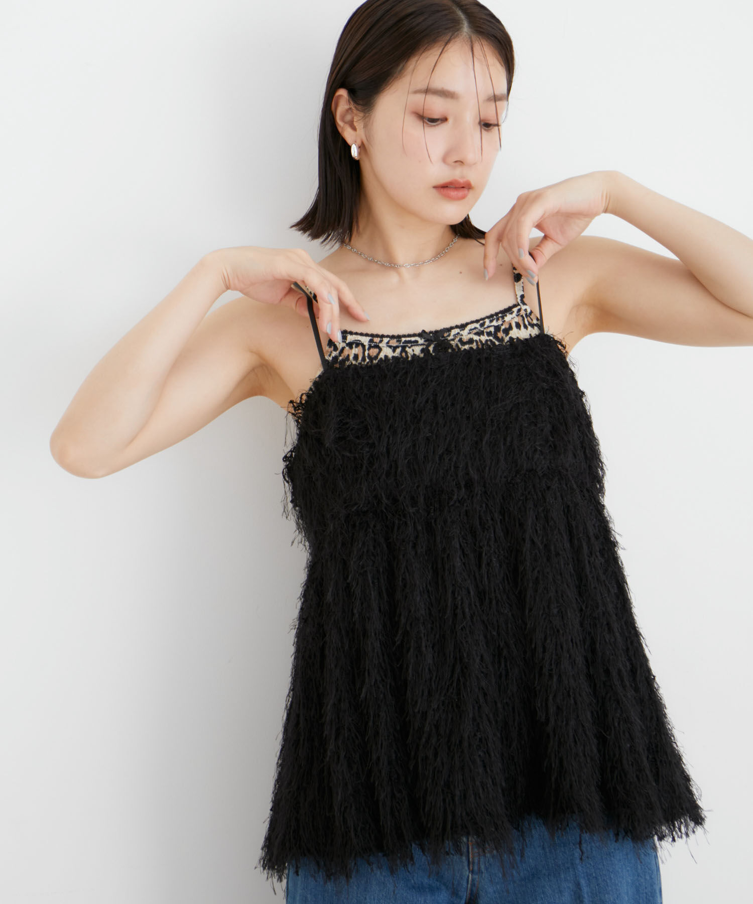 VIS「【洗える】フリンジフレアキャミブラウス」|シャツ・ブラウス|