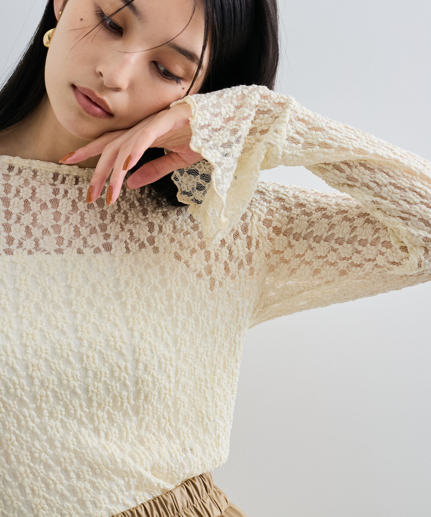 VIS「レースフレアースリーブトップス」|Tシャツ・カットソー|オフホワイト(15)