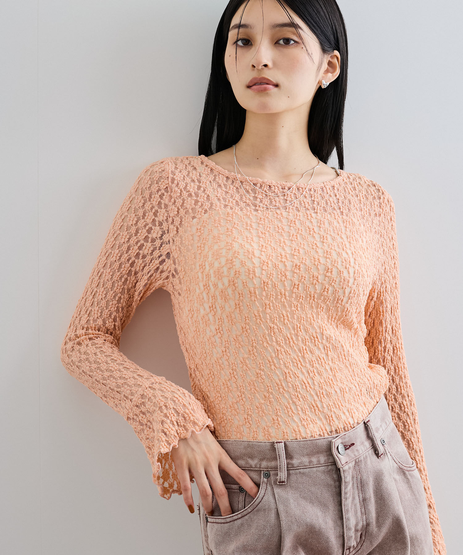 VIS「レースフレアースリーブトップス」|Tシャツ・カットソー|ピンク(63)