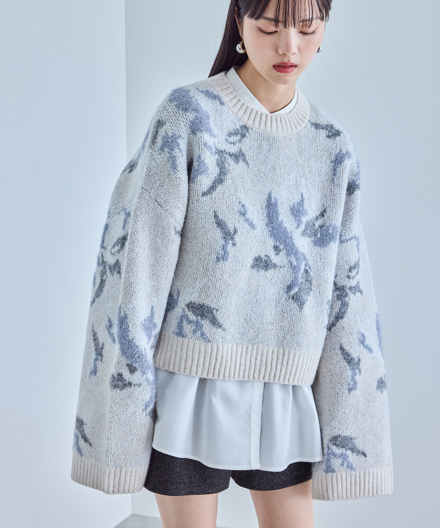 VIS「フラワージャガードニットプルオーバー」|ニット・セーター|