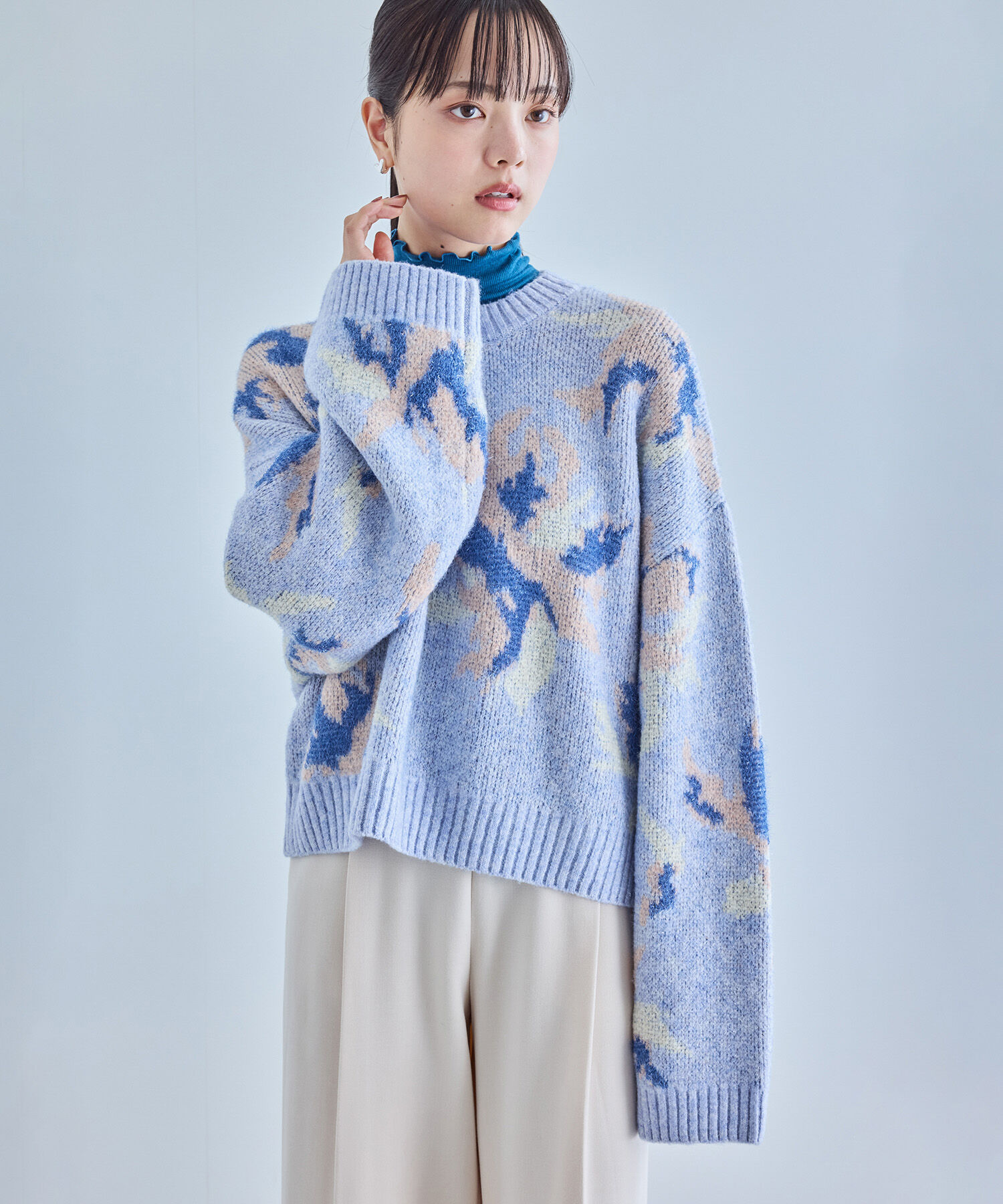 VIS「フラワージャガードニットプルオーバー」|ニット・セーター|