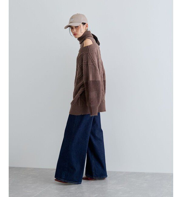 VIS「【洗える】オフショルケーブル編みミニワンピース」|ワンピース|