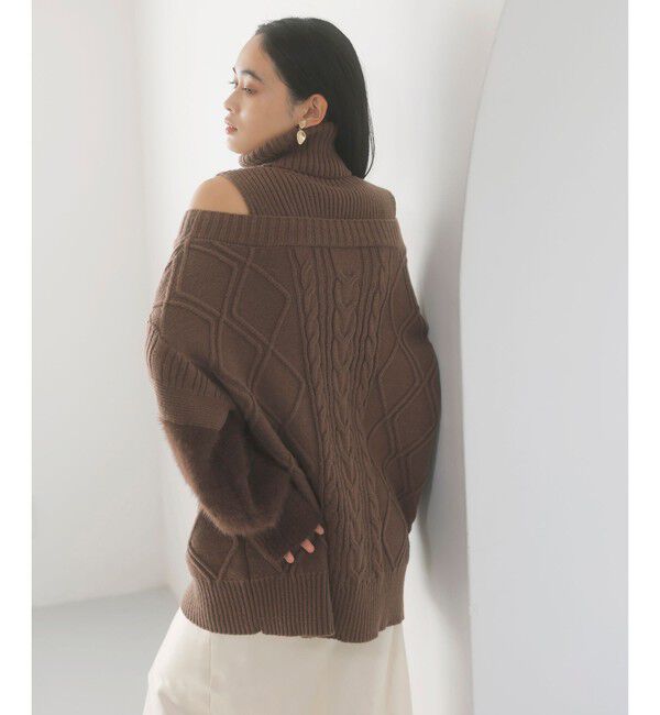 VIS「【洗える】オフショルケーブル編みミニワンピース」|ワンピース|