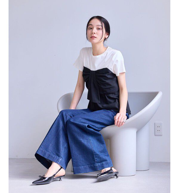 VIS「【新色追加】【美easy】ねじりリボンTシャツドッキングプルオーバー【接触冷感/洗える】」|Tシャツ・カットソー|