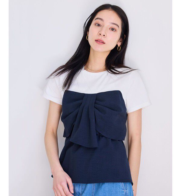 VIS「【新色追加】【美easy】ねじりリボンTシャツドッキングプルオーバー【接触冷感/洗える】」|Tシャツ・カットソー|