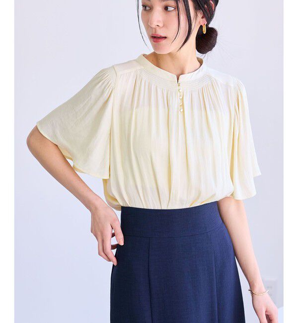 VIS「【2WAY】割繊ハーフスリーブブラウス【洗える】」|シャツ・ブラウス|