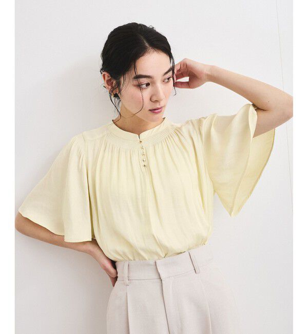VIS「【2WAY】割繊ハーフスリーブブラウス【洗える】」|シャツ・ブラウス|