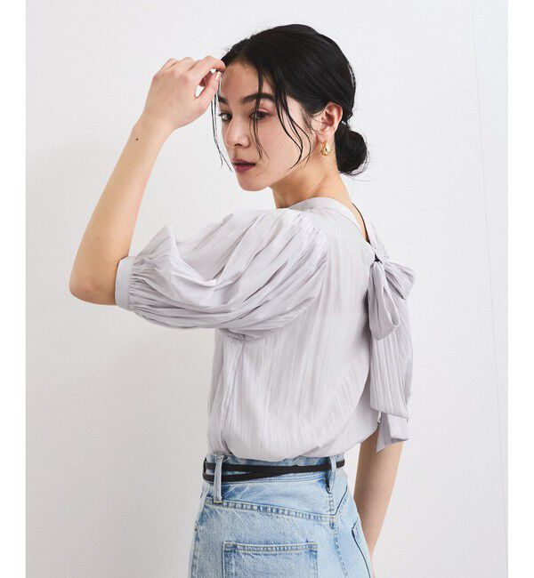 VIS「【2WAY】ビッグリボンハーフスリーブブラウス【洗える】」|シャツ・ブラウス|