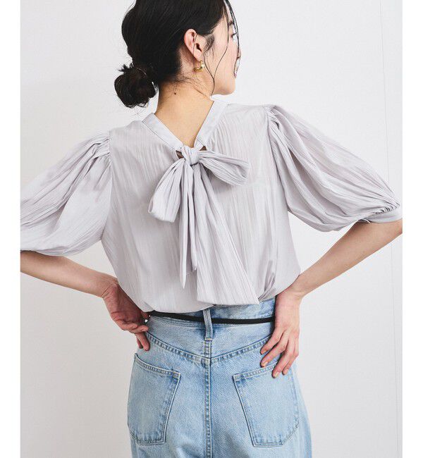 VIS「【2WAY】ビッグリボンハーフスリーブブラウス【洗える】」|シャツ・ブラウス|