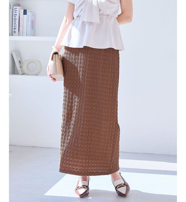 VIS「【新色追加】【接触冷感】膨れジャガードナロースカート」|スカート|ブラウン系(22)