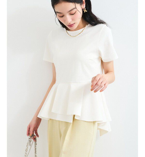 VIS「イレギュラーヘム異素材ドッキングペプラムプルオーバー」|Tシャツ・カットソー|オフホワイト(15)