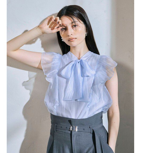 VIS「主役級！華やぎシアーシャイニーボウタイフリルブラウス【前後2WAY】【洗える】」|シャツ・ブラウス|