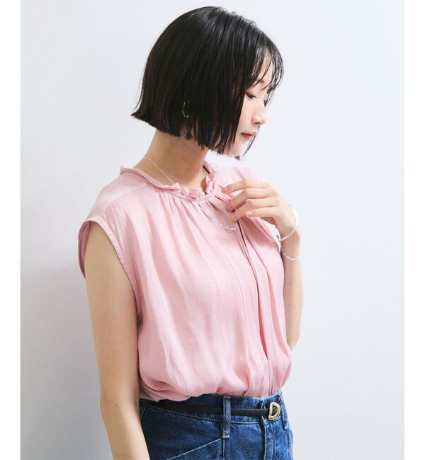 VIS「【WEB限定】割繊釦ネックフリルブラウス」|シャツ・ブラウス|