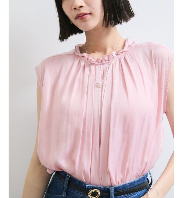 VIS「【WEB限定】割繊釦ネックフリルブラウス」|シャツ・ブラウス|
