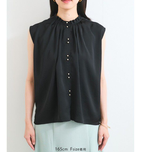 VIS「【WEB限定】割繊釦ネックフリルブラウス」|シャツ・ブラウス|