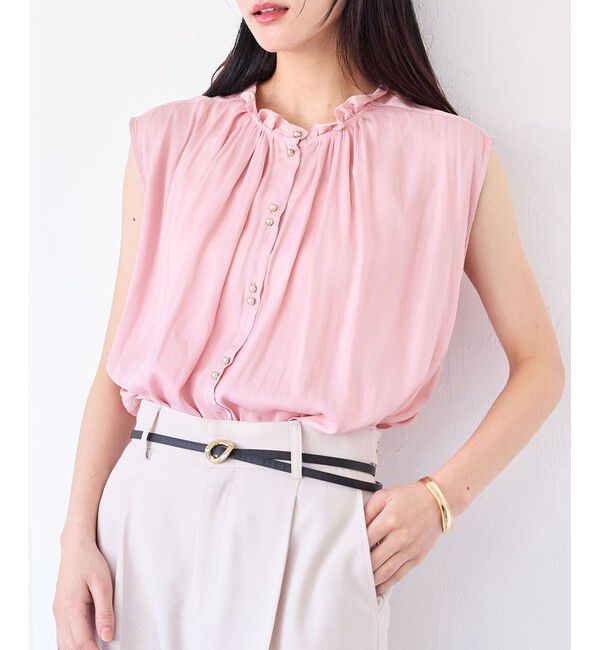 VIS「【WEB限定】割繊釦ネックフリルブラウス」|シャツ・ブラウス|