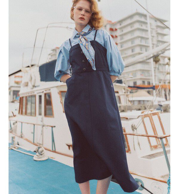 VIS「【POLO BCS】VIS別注フロントボタンツイルワンピース」|ワンピース|ネイビー(40)