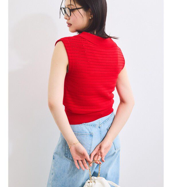 VIS「スキッパーフレンチスリーブアイレットニット」|ニット・セーター|