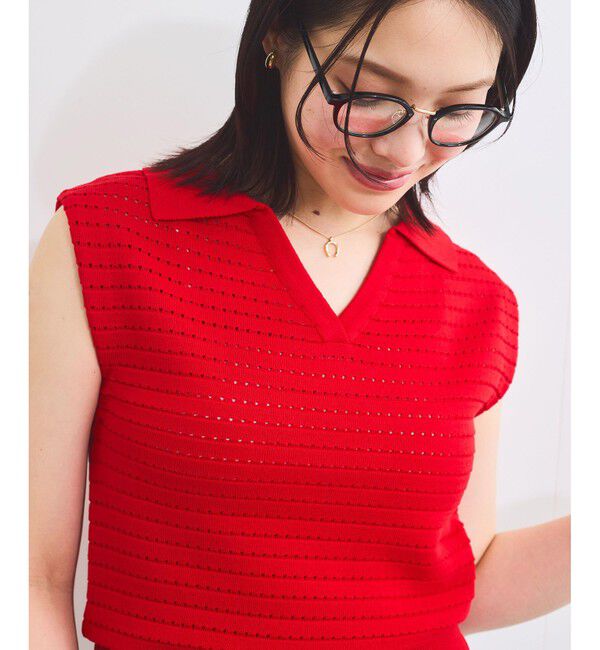 VIS「スキッパーフレンチスリーブアイレットニット」|ニット・セーター|