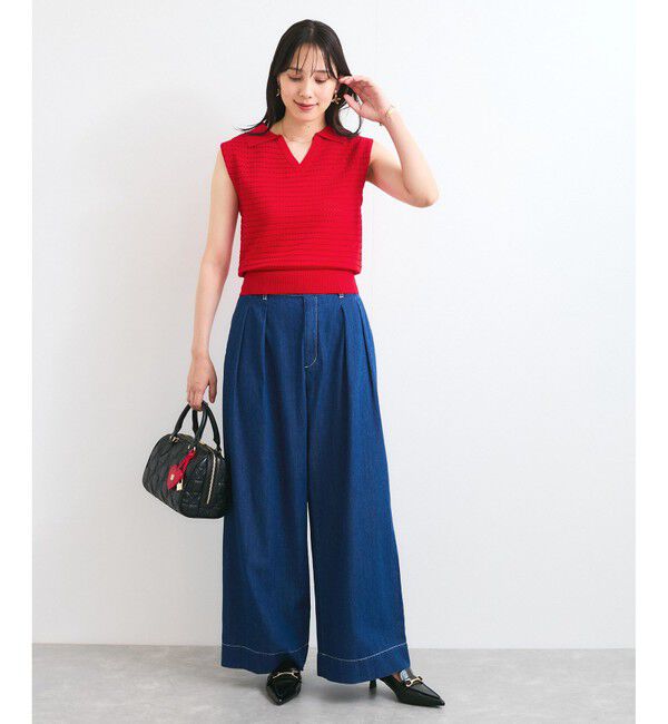 VIS「スキッパーフレンチスリーブアイレットニット」|ニット・セーター|