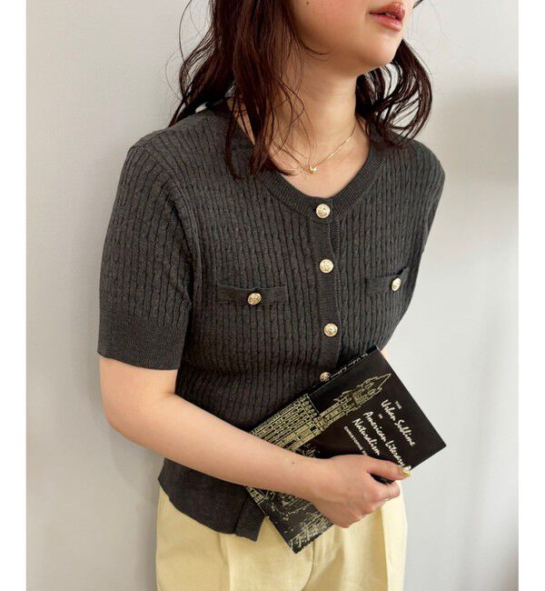 VIS「【WEB限定】エンブレム金釦5分袖ケーブルカーディガン」|カーディガン|
