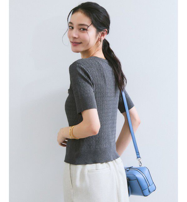 VIS「【WEB限定】エンブレム金釦5分袖ケーブルカーディガン」|カーディガン|