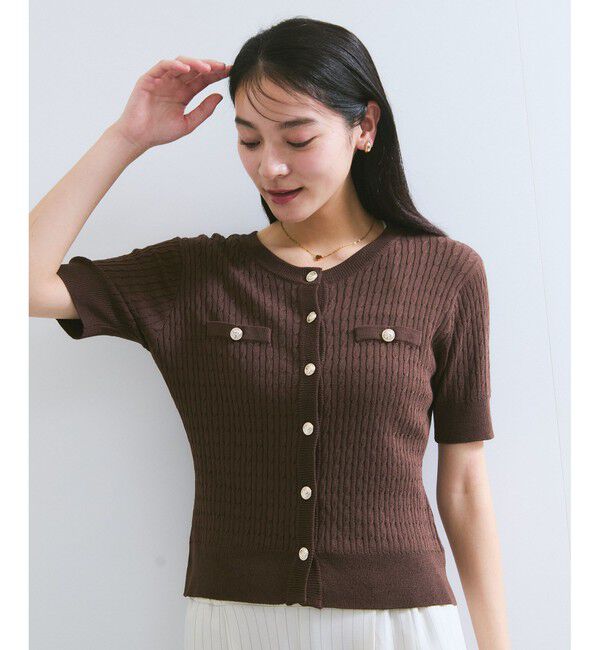 VIS「【WEB限定】エンブレム金釦5分袖ケーブルカーディガン」|カーディガン|ブラウン(20)