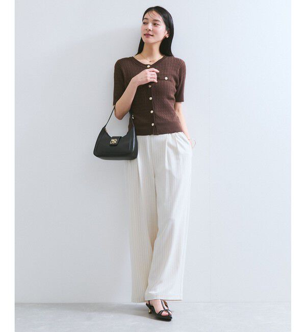 VIS「【WEB限定】エンブレム金釦5分袖ケーブルカーディガン」|カーディガン|