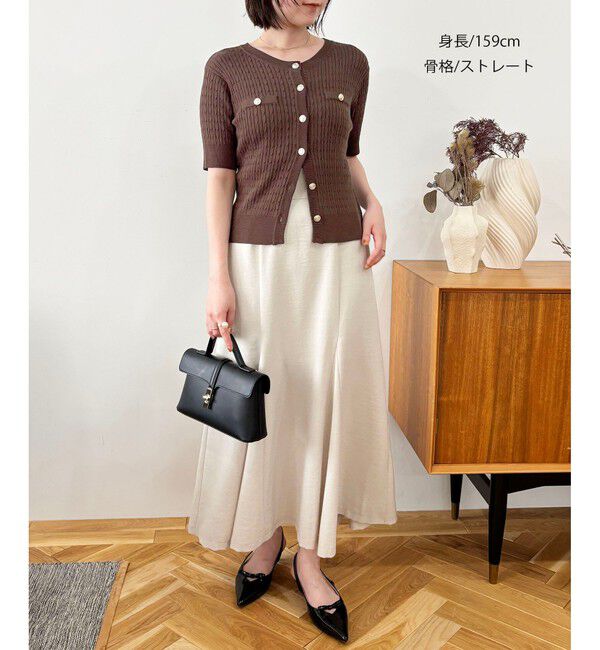 VIS「【WEB限定】エンブレム金釦5分袖ケーブルカーディガン」|カーディガン|