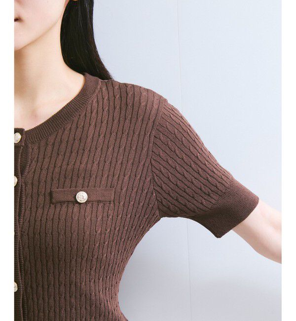 VIS「【WEB限定】エンブレム金釦5分袖ケーブルカーディガン」|カーディガン|