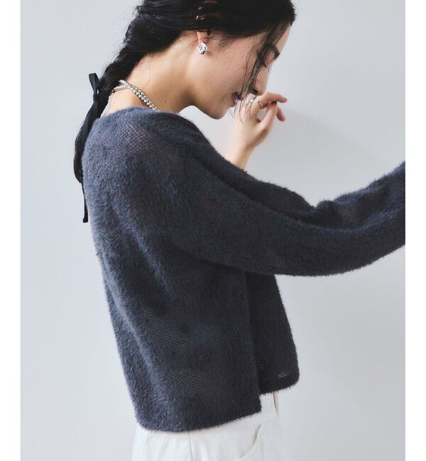 VIS「フラワーモチーフフェザーシアーニット」|ニット・セーター|チャコール(06)