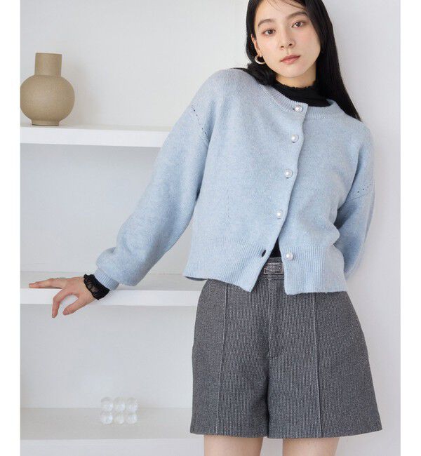 VIS「ハートアソートパール釦ラメミックスカーディガン/イージーケア・一部WEB限定カラー」|カーディガン|ブルー(44)