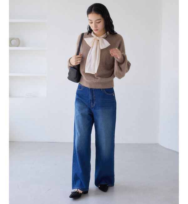 VIS「シアーボウタイリボン付きフェザーニットプルオーバー/2WAY・イージーケア」|ニット・セーター|