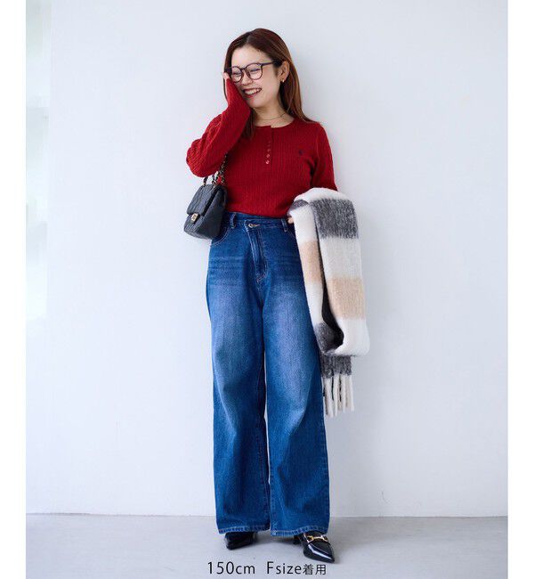 VIS「【POLO BCS】VIS別注ヘンリーネックミニケーブルニットトップス」|ニット・セーター|