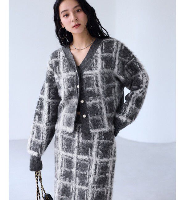 VIS「チェックアソートシャギーニットカーディガン/セットアップ対応」|カーディガン|