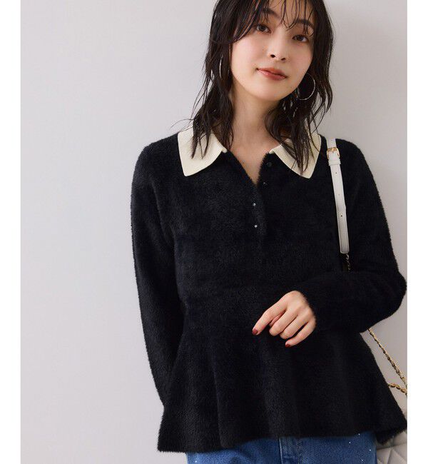 VIS「ペプラムデザインシャギーニット」|ニット・セーター|ブラック(01)