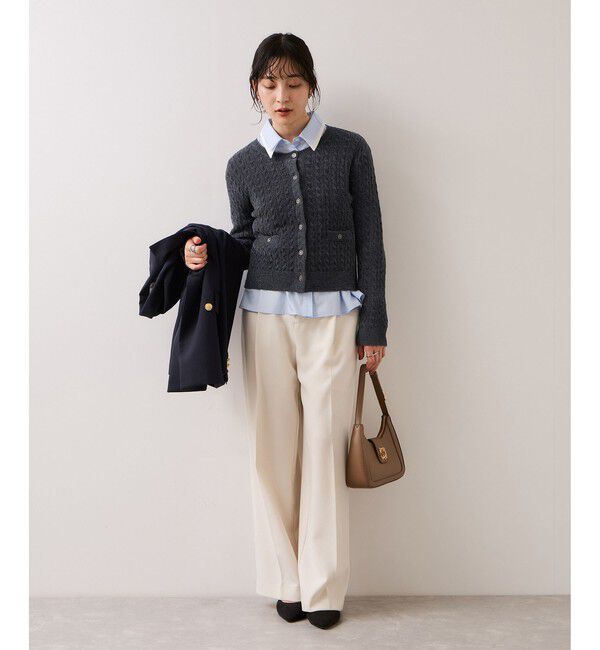 VIS「モールベロアケーブルカーディガントップス/イージーケア」|カーディガン|