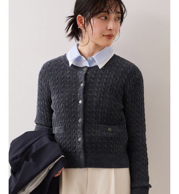 VIS「モールベロアケーブルカーディガントップス/イージーケア」|カーディガン|