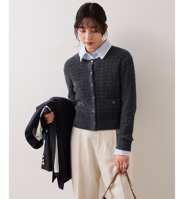 VIS「モールベロアケーブルカーディガントップス/イージーケア」|カーディガン|