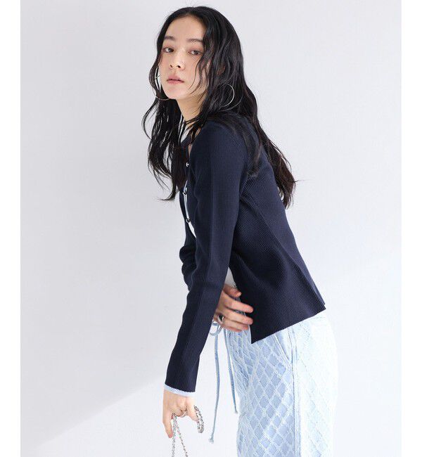 VIS「バイカラークルーネックカーディガン」|カーディガン|