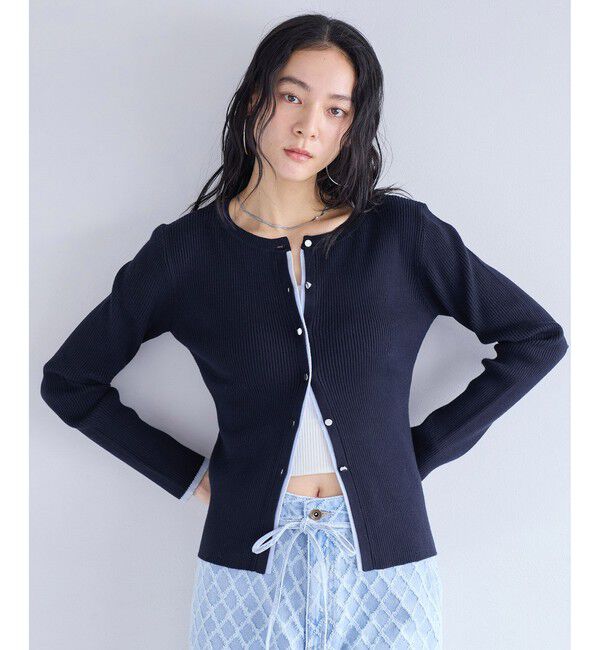 VIS「バイカラークルーネックカーディガン」|カーディガン|