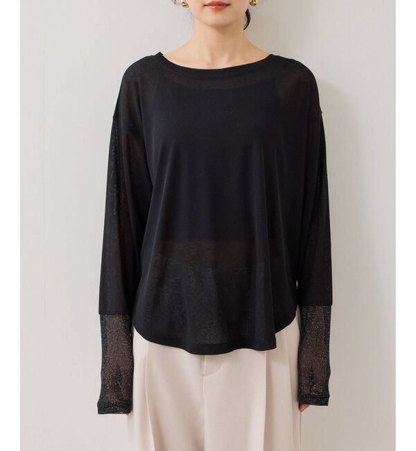 VIS「ラメメッシュスリーブ切り替えシアーロンT」|Tシャツ・カットソー|