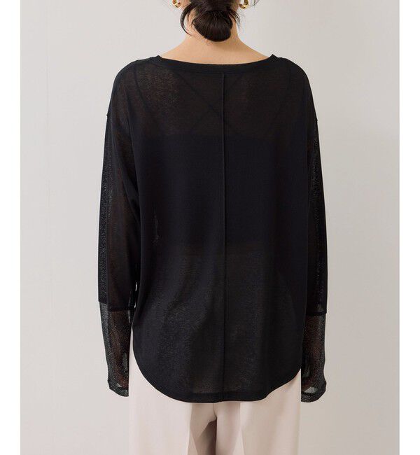 VIS「ラメメッシュスリーブ切り替えシアーロンT」|Tシャツ・カットソー|