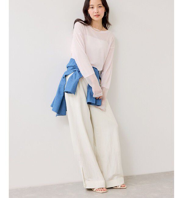 VIS「ラメメッシュスリーブ切り替えシアーロンT」|Tシャツ・カットソー|